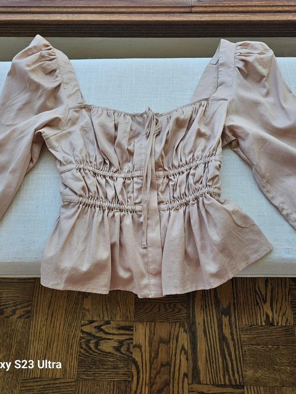 New! J. Crew Sz 6 Cinched-waist Top in Cream Herringbone Cotton NWT